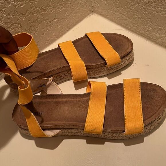 Forever 21 Womens Size 10 Orange Platform Sandals Open Toe Ankle Strappy - Picture 2 of 7